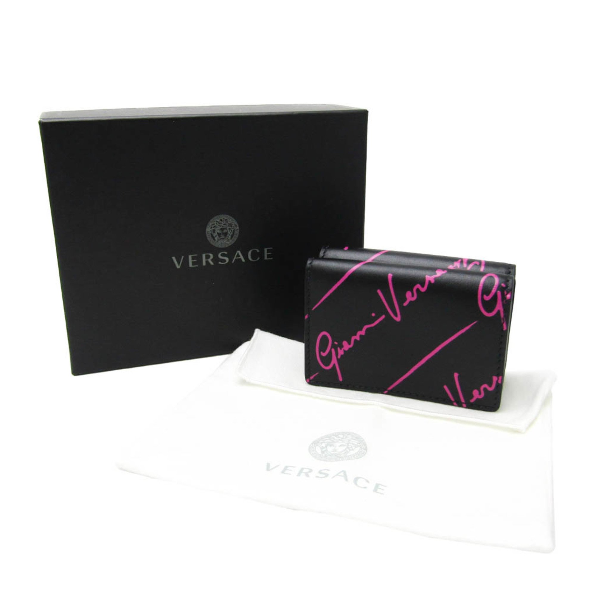 Versace All-over Pattern Women's Leather Wallet (tri-fold) Black,Pink