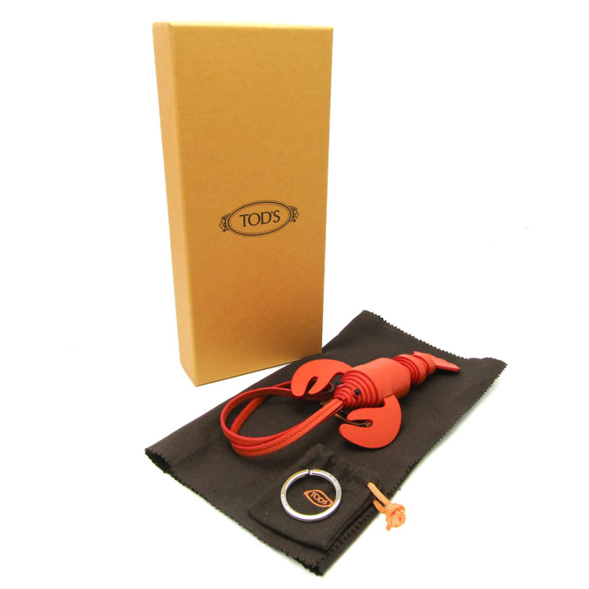 Tod's Leather,Metal Handbag Charm Orange,Red Color,Silver LOBSTER KEY RING