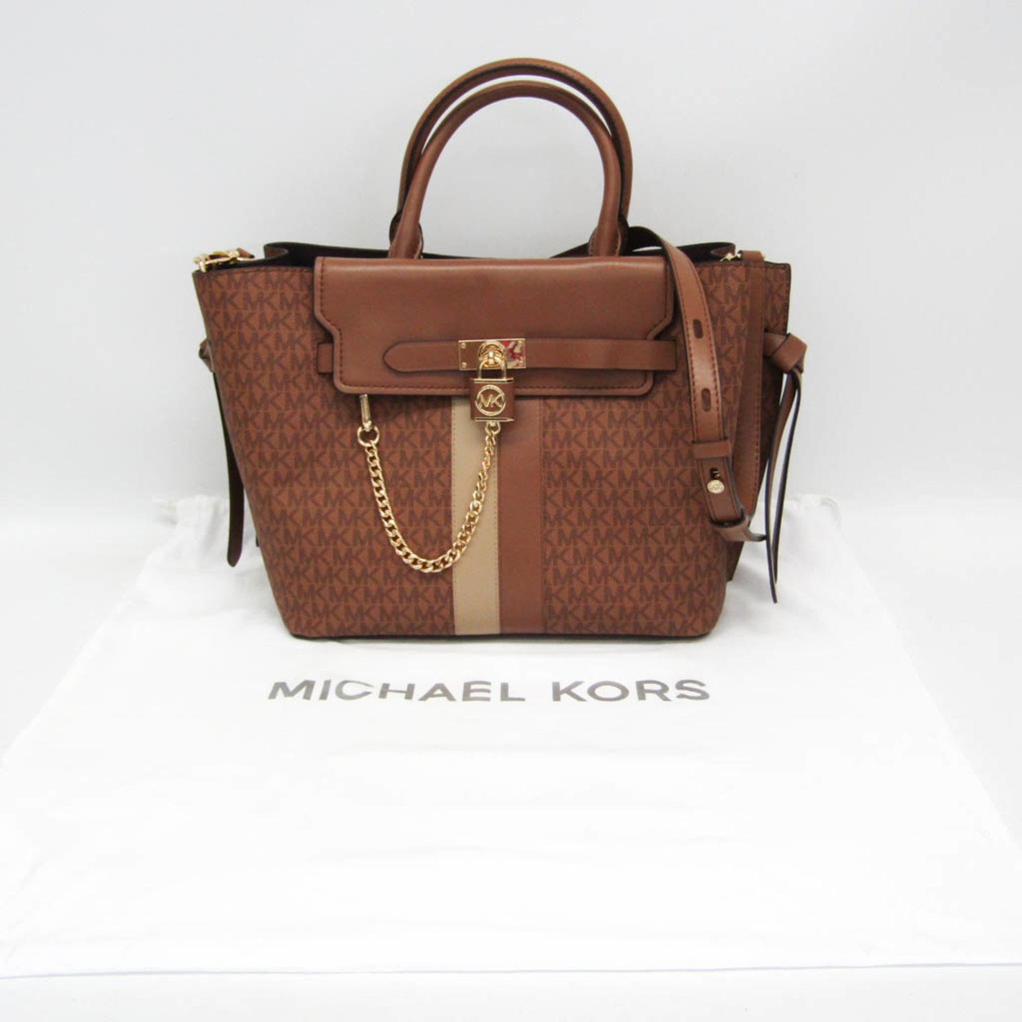 Michael Kors HAMILTON LEGACY Belted Satchel Large MK Signature 30F1G9HS7B Women's PVC,Leather Handbag,Shoulder Bag Brown