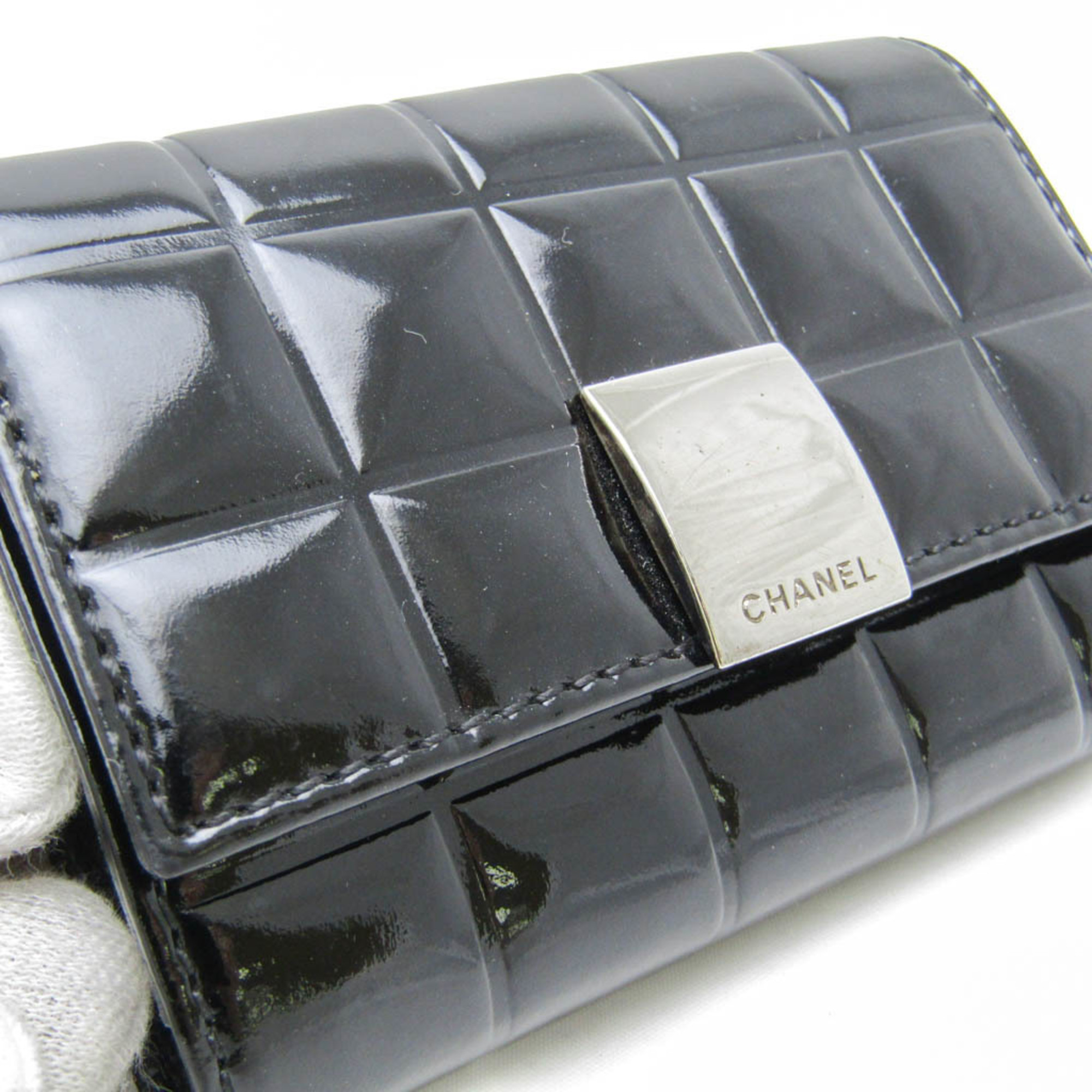 Chanel Chocolate Bar Women's Patent Leather Key Case Black