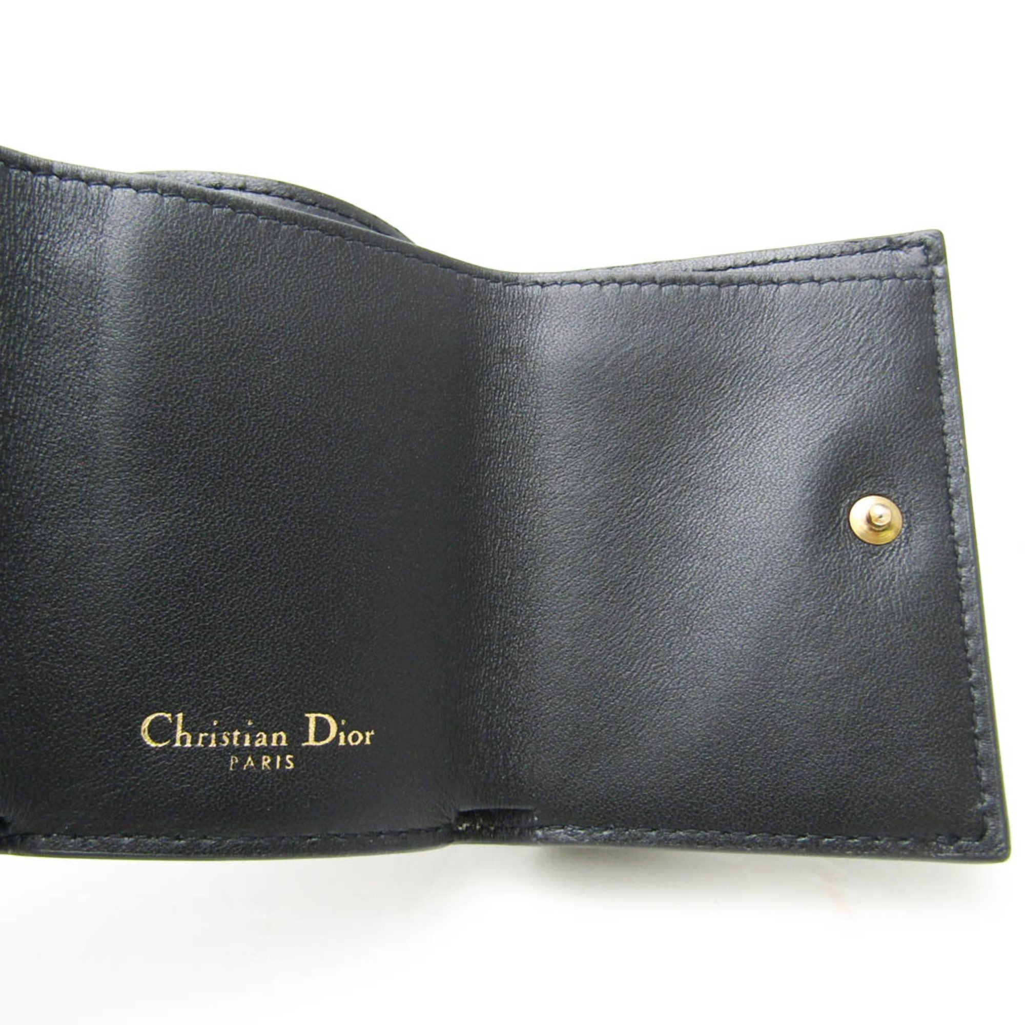 Christian Dior Saddle Compact Wallet S5653CBAA Women's Leather Wallet (tri-fold) Black