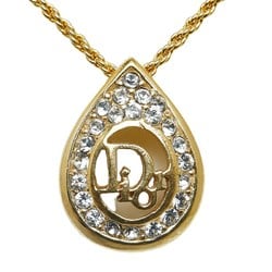 Christian Dior Dior Rhinestone Teardrop Motif Necklace Gold Plated Women's