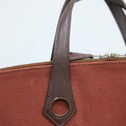 HERMES Sac Ebou MM Handbag Tote Bag Leather Canvas Brown Red