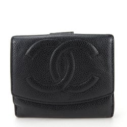 Chanel Bi-fold Wallet W Caviar Skin Black Accessory Coco Mark Women's CHANEL