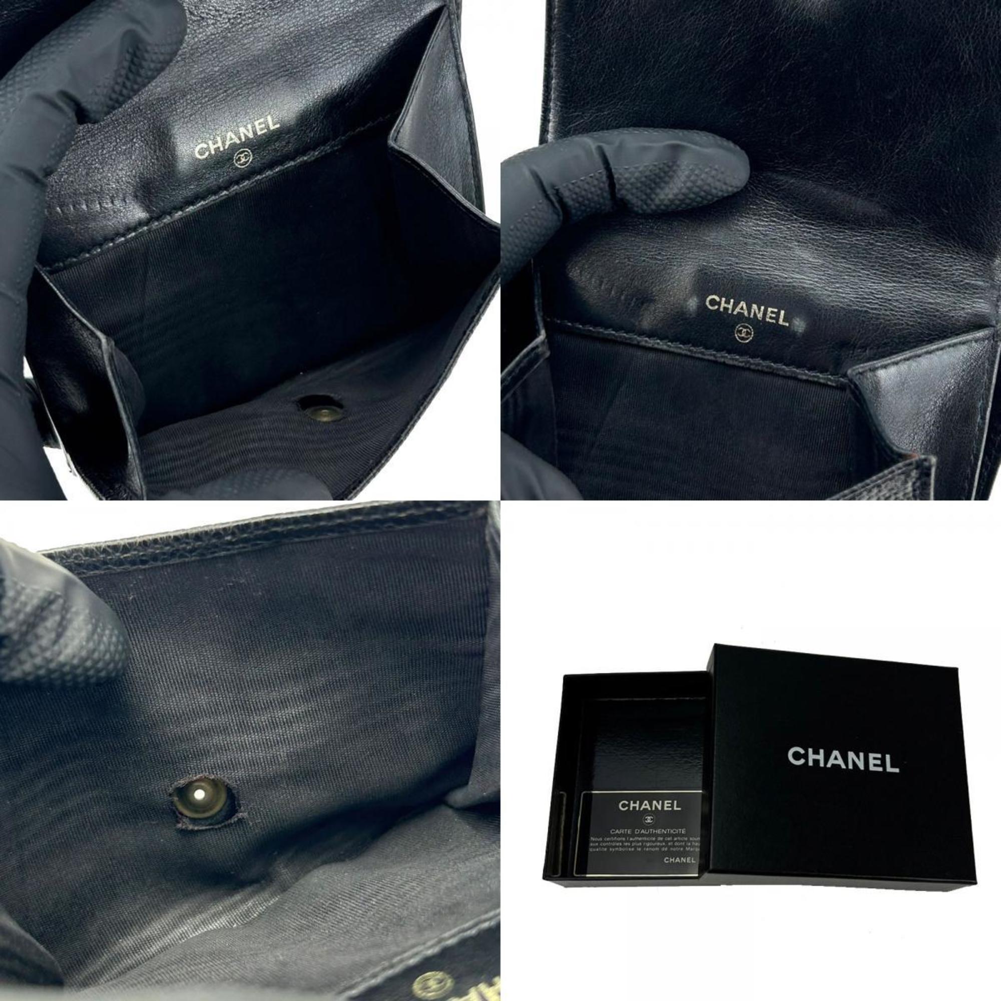 Chanel Bi-fold Wallet W Caviar Skin Black Accessory Coco Mark Women's CHANEL