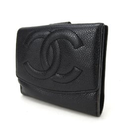 Chanel Bi-fold Wallet W Caviar Skin Black Accessory Coco Mark Women's CHANEL