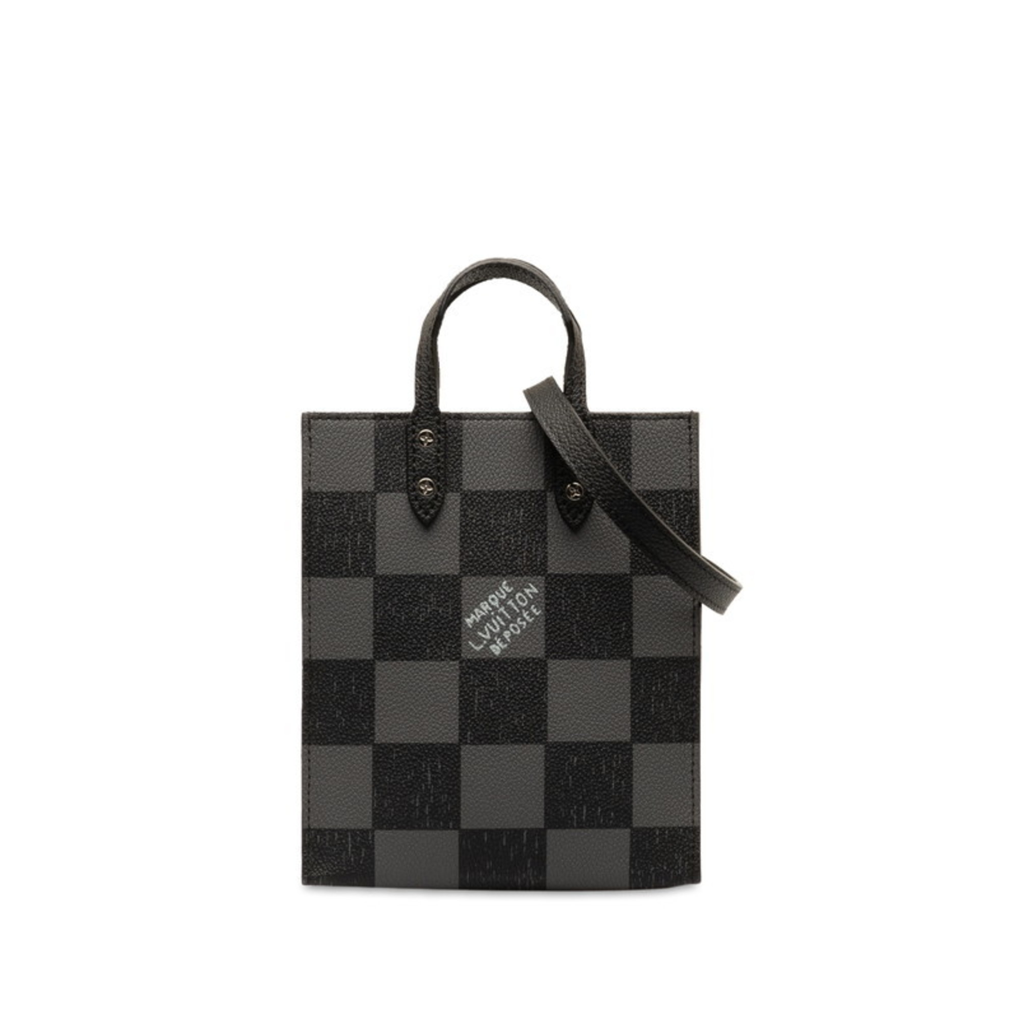 Louis Vuitton Damier Checkerboard Sac Plat XS Handbag Shoulder Bag N60479 Noir Black Leather Women's LOUIS VUITTON