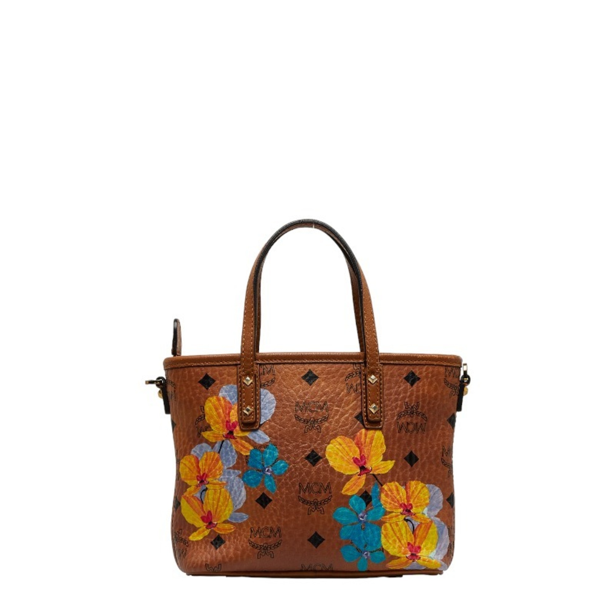 MCM Visetos Glam Flower Handbag Shoulder Bag Brown Multicolor PVC Leather Women's