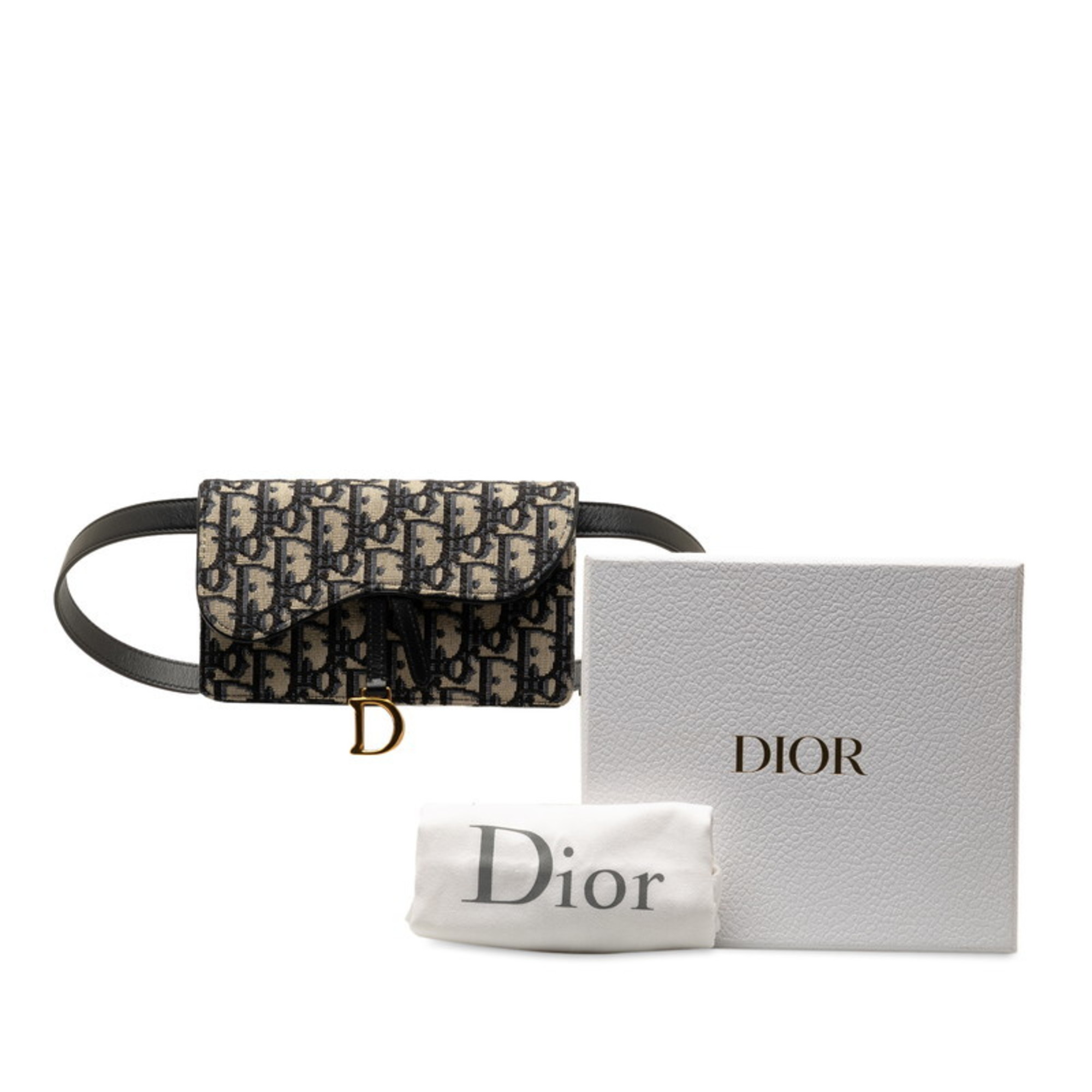 Christian Dior Dior Trotter Saddle Belt Pouch Bag S5619CTZQ Navy Canvas Leather Women's