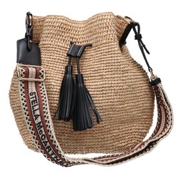 STELLA McCARTNEY 700075 W8680 Raffia Crochet Shoulder Bag Natural Black Women's