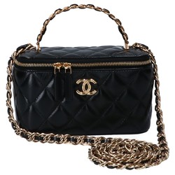 CHANEL Chanel AP3315 Lambskin Matelasse Coco Mark Chain Vanity Shoulder Bag Black Gold Women's
