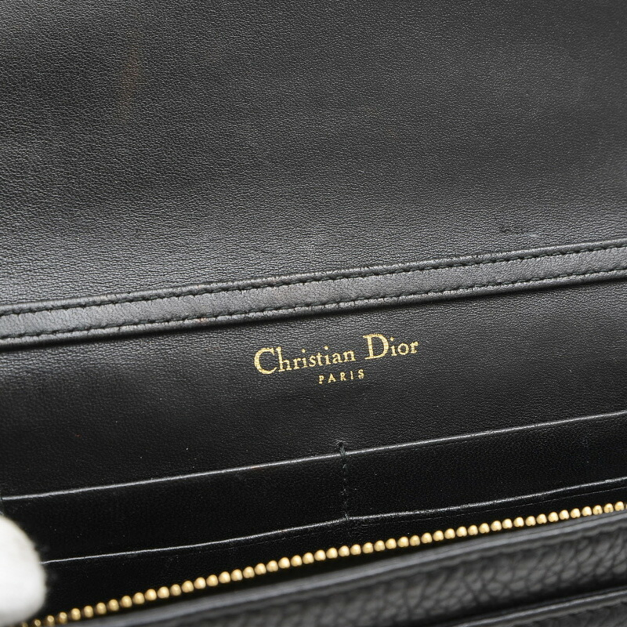 Christian Dior Dior Diorama Chain Wallet Long Leather Black