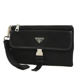 Prada Triangle Clutch Bag with Wristlet in Nylon Black 2NF011