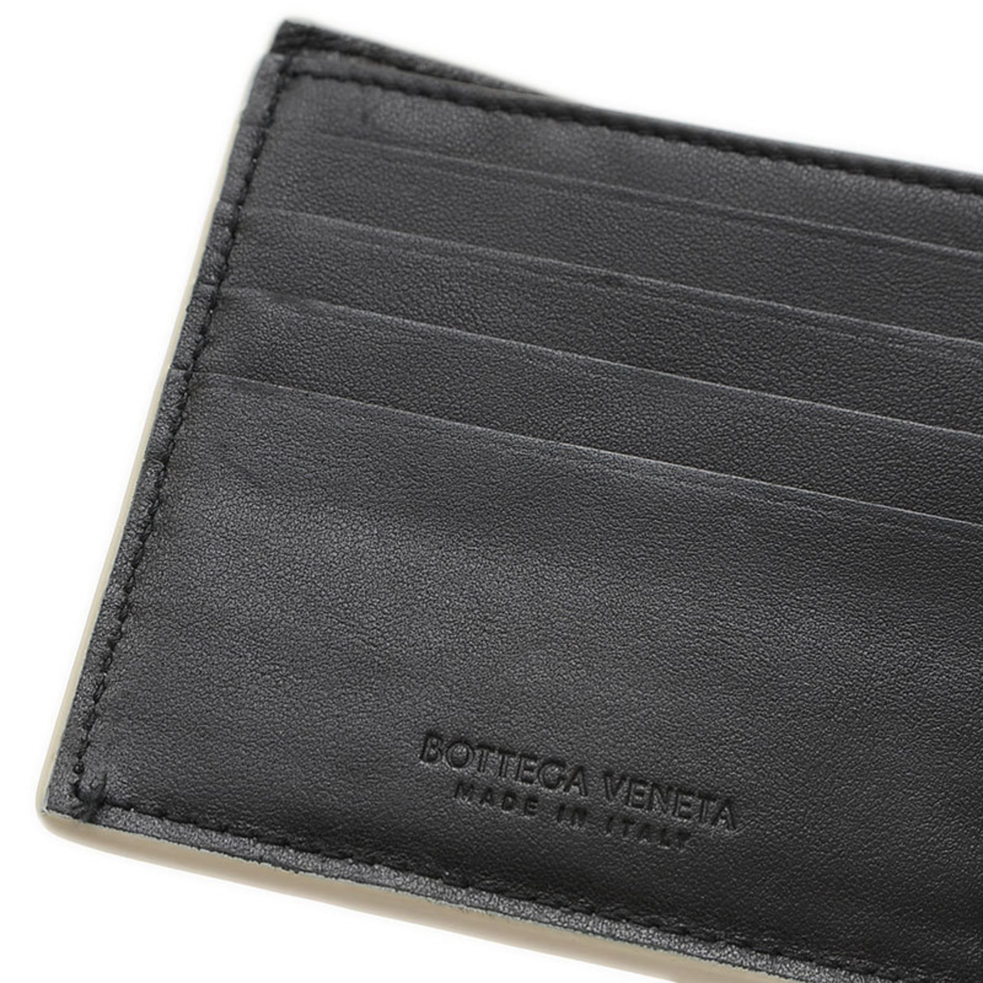 Bottega Veneta Intrecciato Bi-fold Wallet Leather Ivory Black 749412