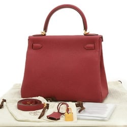 Hermes Kelly 28 Inner Stitching Handbag Taurillon Clemence Rouge Grenat B Stamp