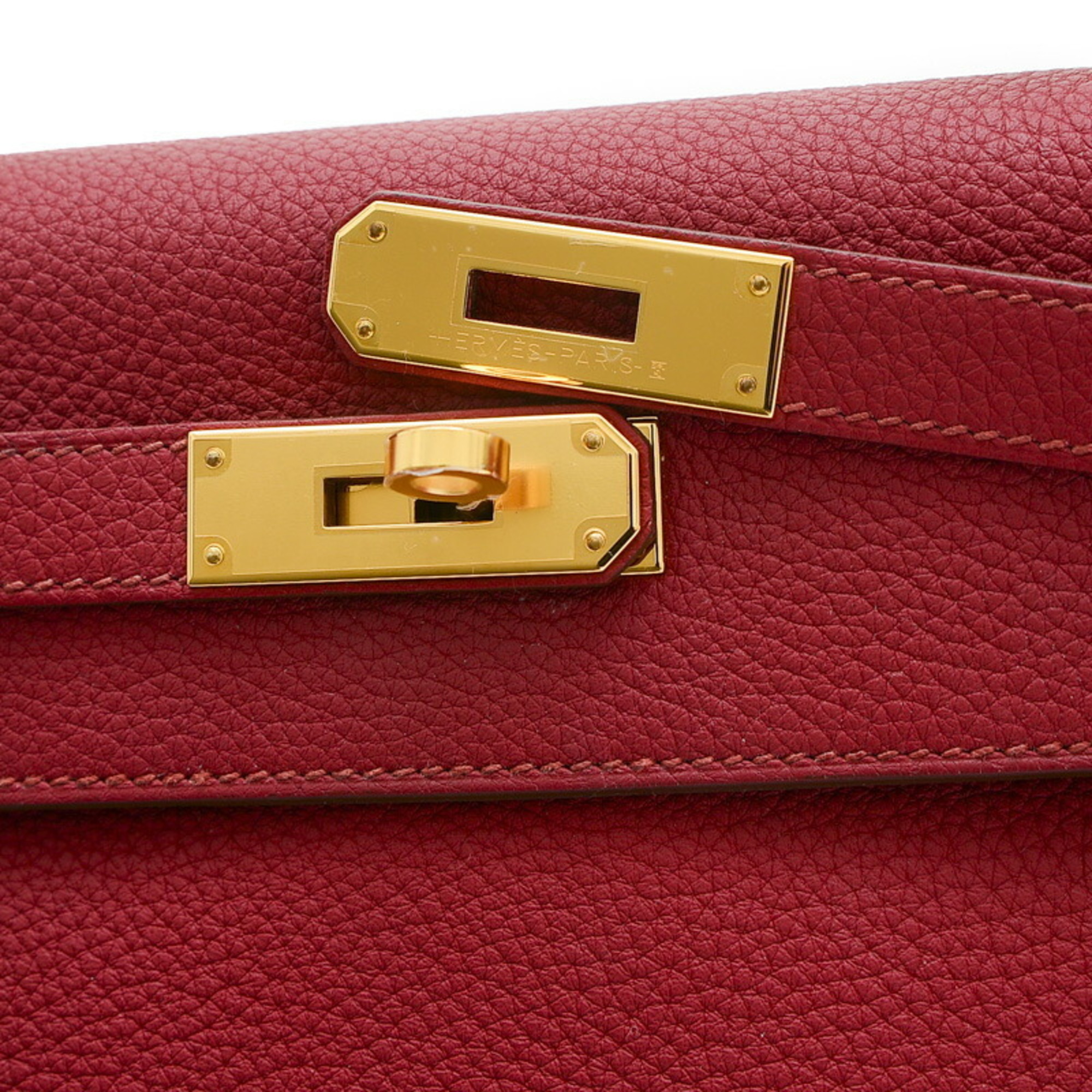 Hermes Kelly 28 Inner Stitching Handbag Taurillon Clemence Rouge Grenat B Stamp