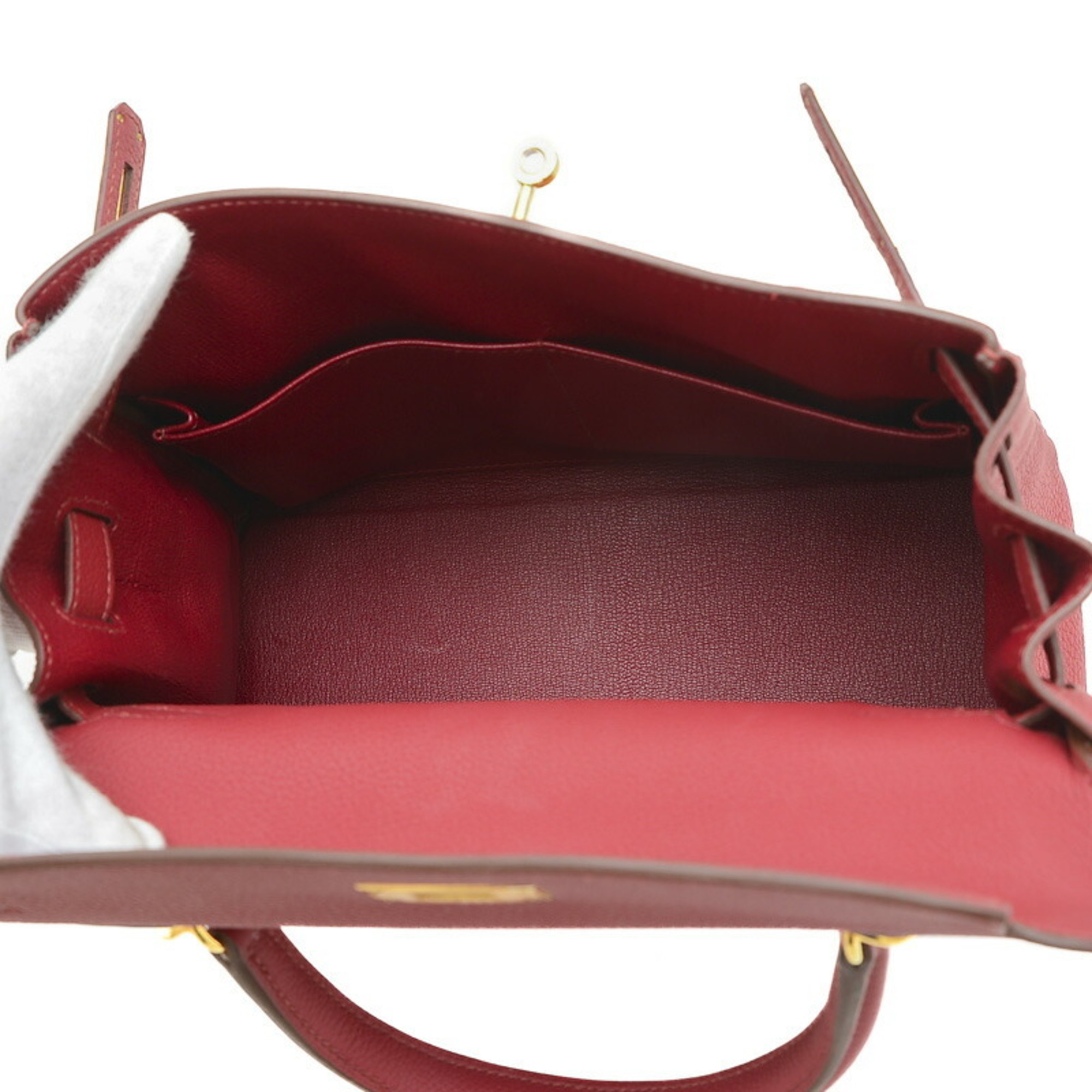 Hermes Kelly 28 Inner Stitching Handbag Taurillon Clemence Rouge Grenat B Stamp