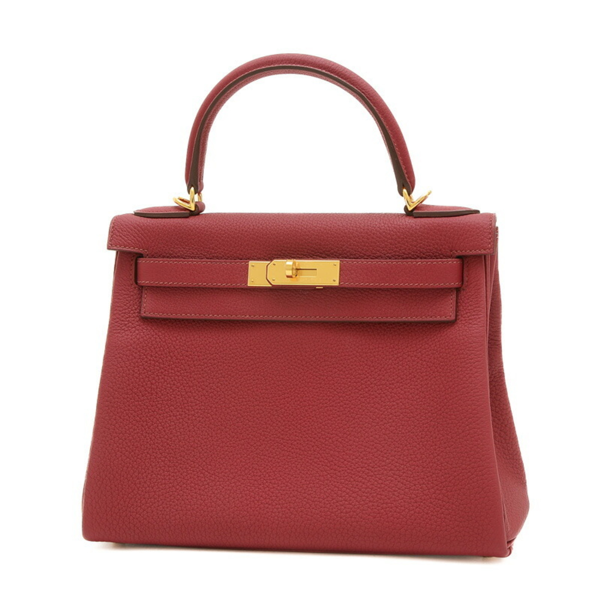 Hermes Kelly 28 Inner Stitching Handbag Taurillon Clemence Rouge Grenat B Stamp