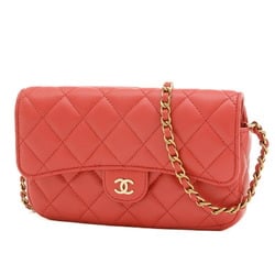 Chanel Matelasse Phone Case Chain Wallet Lambskin Red AP2096