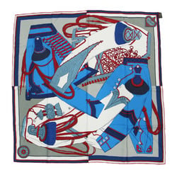 HERMES Hermes Scarf Muffler Blue Red Large Silk Zouaves Dragon Women's