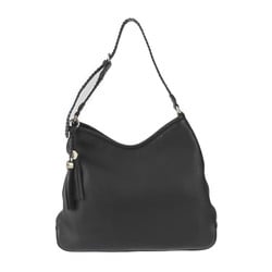 GUCCI Marrakech Shoulder Bag 257026 Leather Black Handbag Tote Tassel