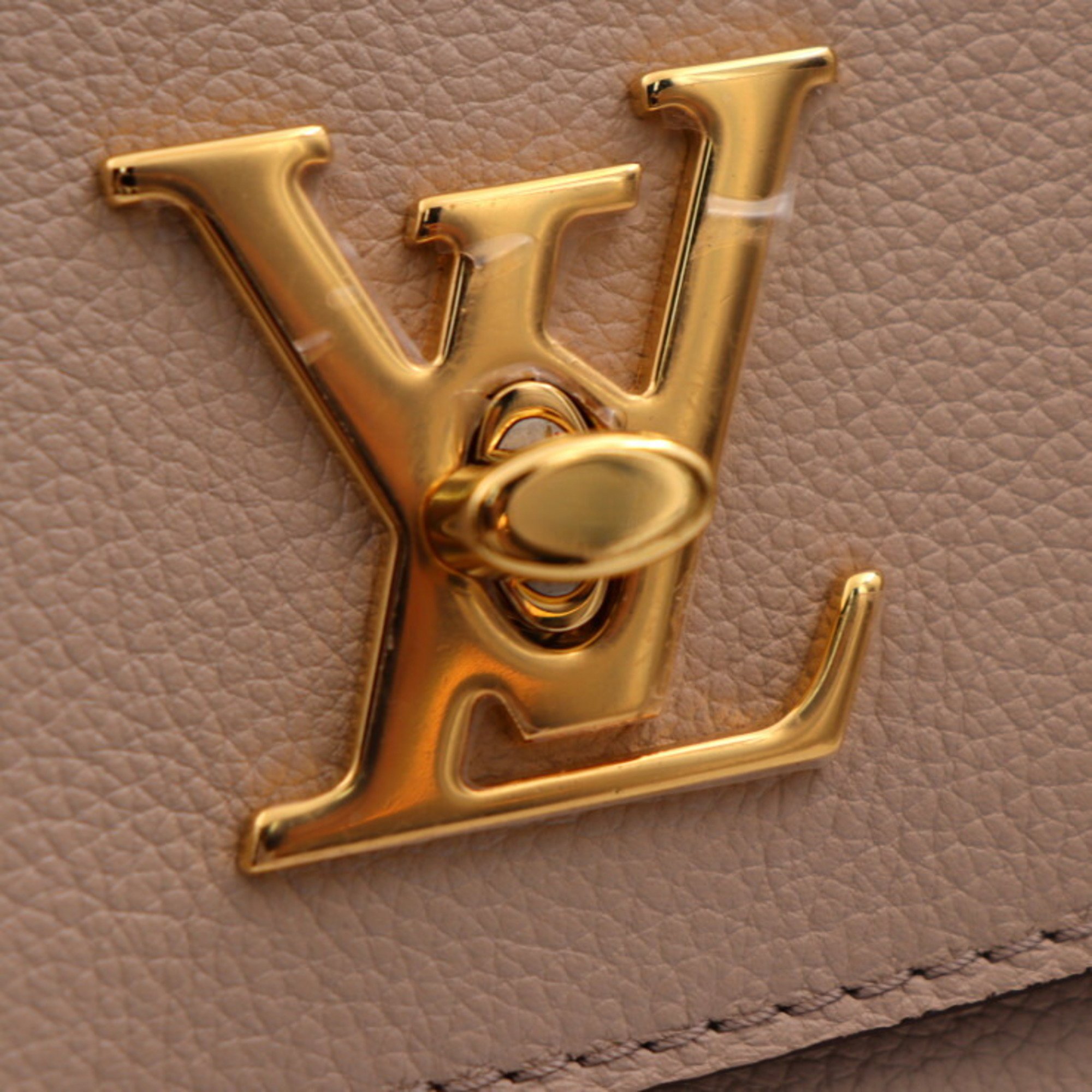 LOUIS VUITTON Louis Vuitton Lockme Ever MM Handbag M56094 Grained Calf Leather Greige Shoulder Bag Turnlock