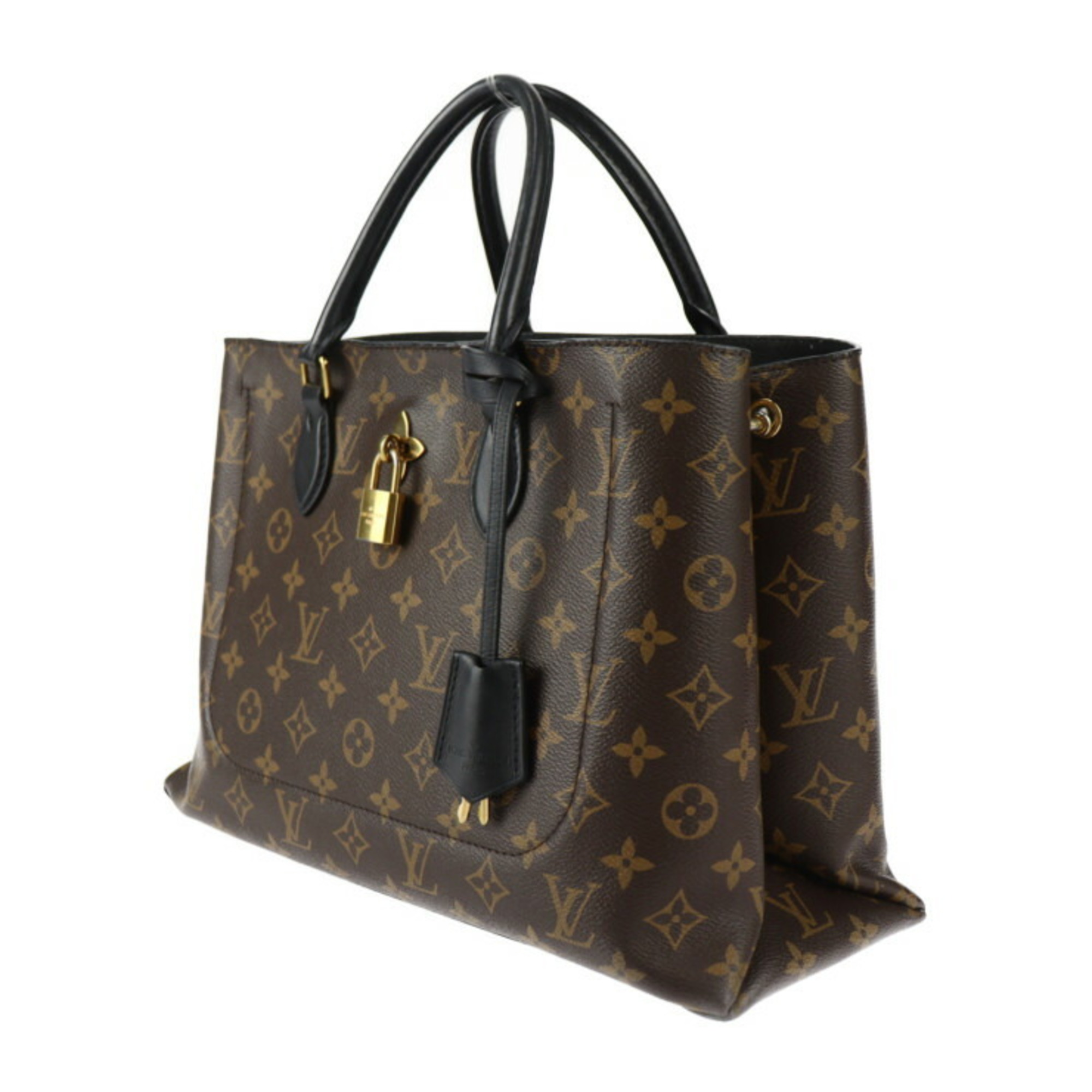 LOUIS VUITTON Louis Vuitton Flower Tote Monogram Handbag M43550 PVC Leather Brown Black Shoulder Bag Cadena