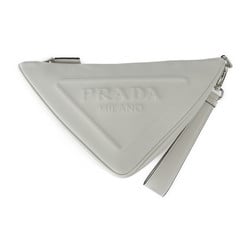 PRADA Prada Triangle Clutch Bag Second 1NE039 Leather White Wristlet Pouch