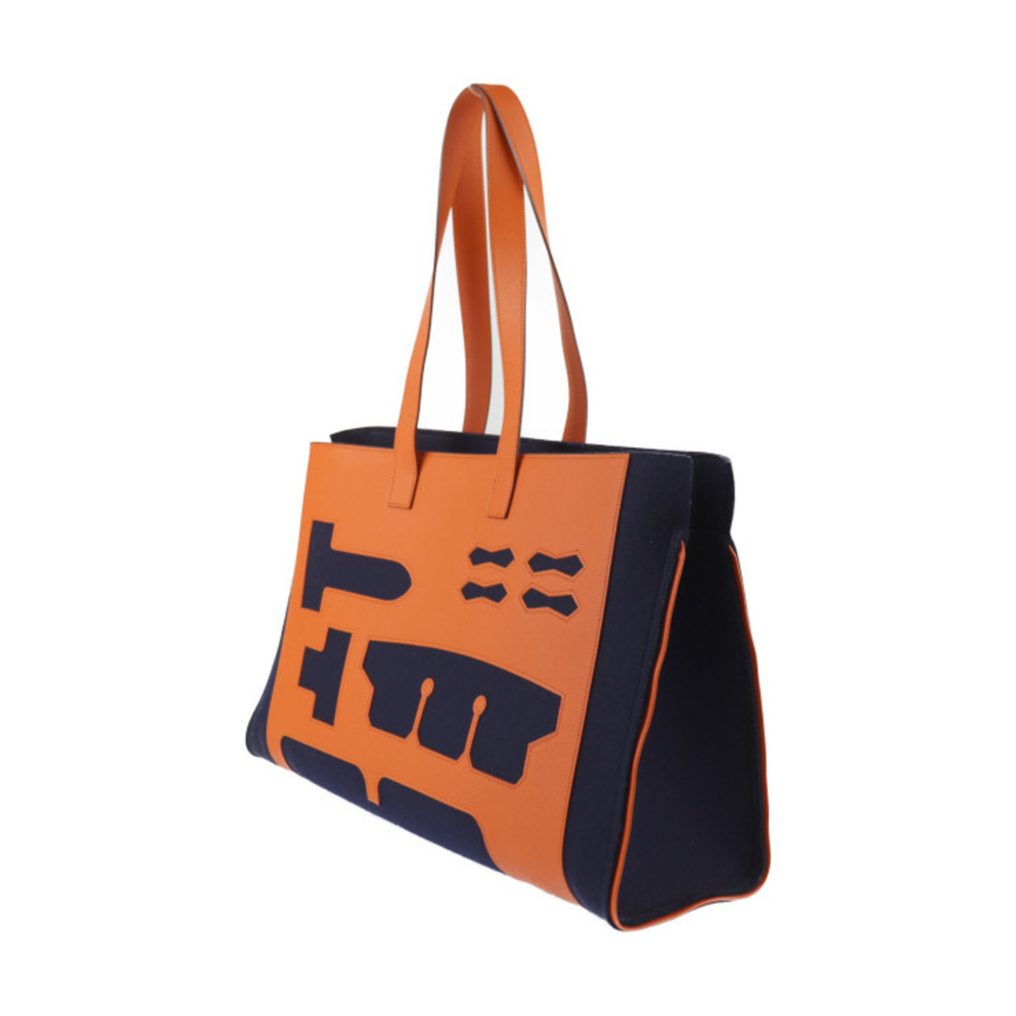 HERMES Hermes Tote GM Petit H Bag 1040008-62 Epsom Felt Orange Navy Shoulder