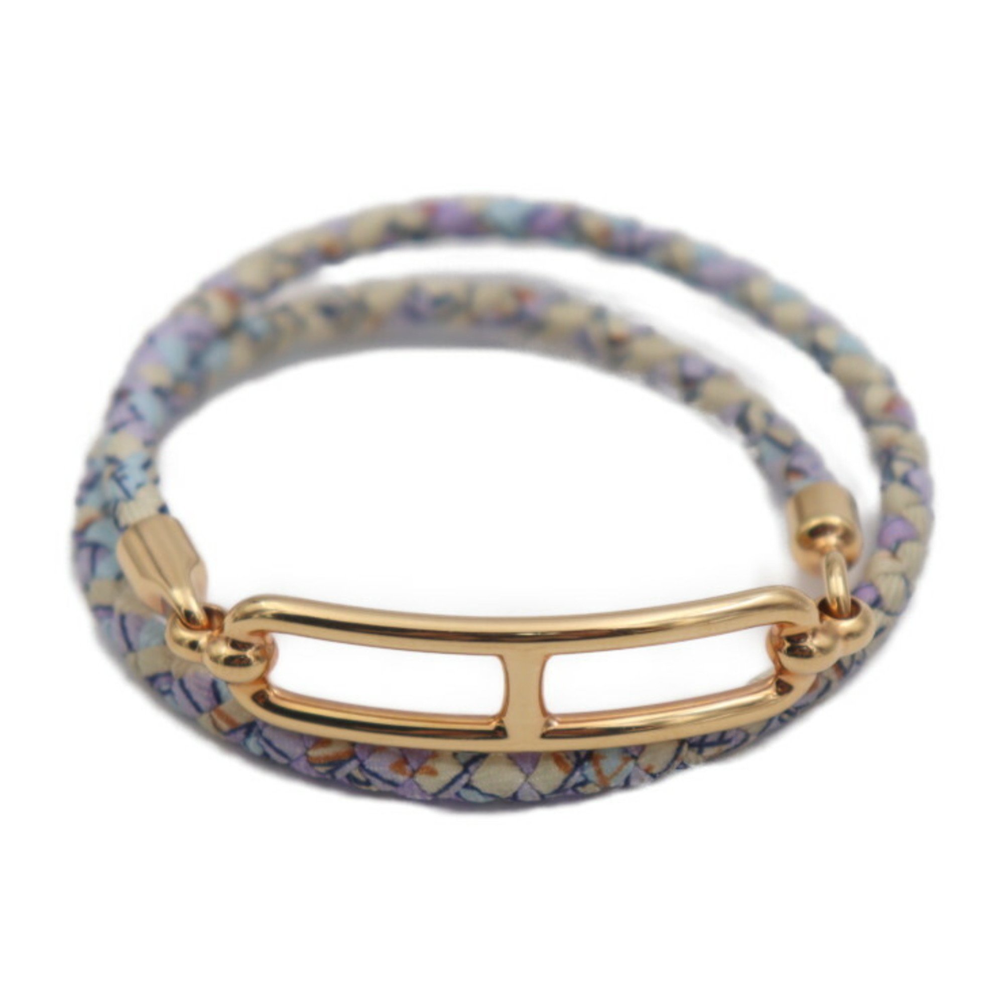 HERMES Hermes Luli Bracelet Silk Light Blue Purple Multicolor Chaine d'Ancre Double Tour T2