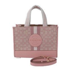 COACH Dempsey Carriol Signature Tote Bag C8448 Canvas Leather Pink Handbag Shoulder