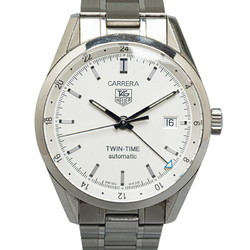 TAG Heuer Carrera Twin Time Wristwatch WV2116-0 Automatic White Dial Stainless Steel Men's HEUER