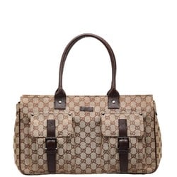 Gucci GG Canvas Handbag Tote Bag 114267 Beige Brown Leather Women's GUCCI
