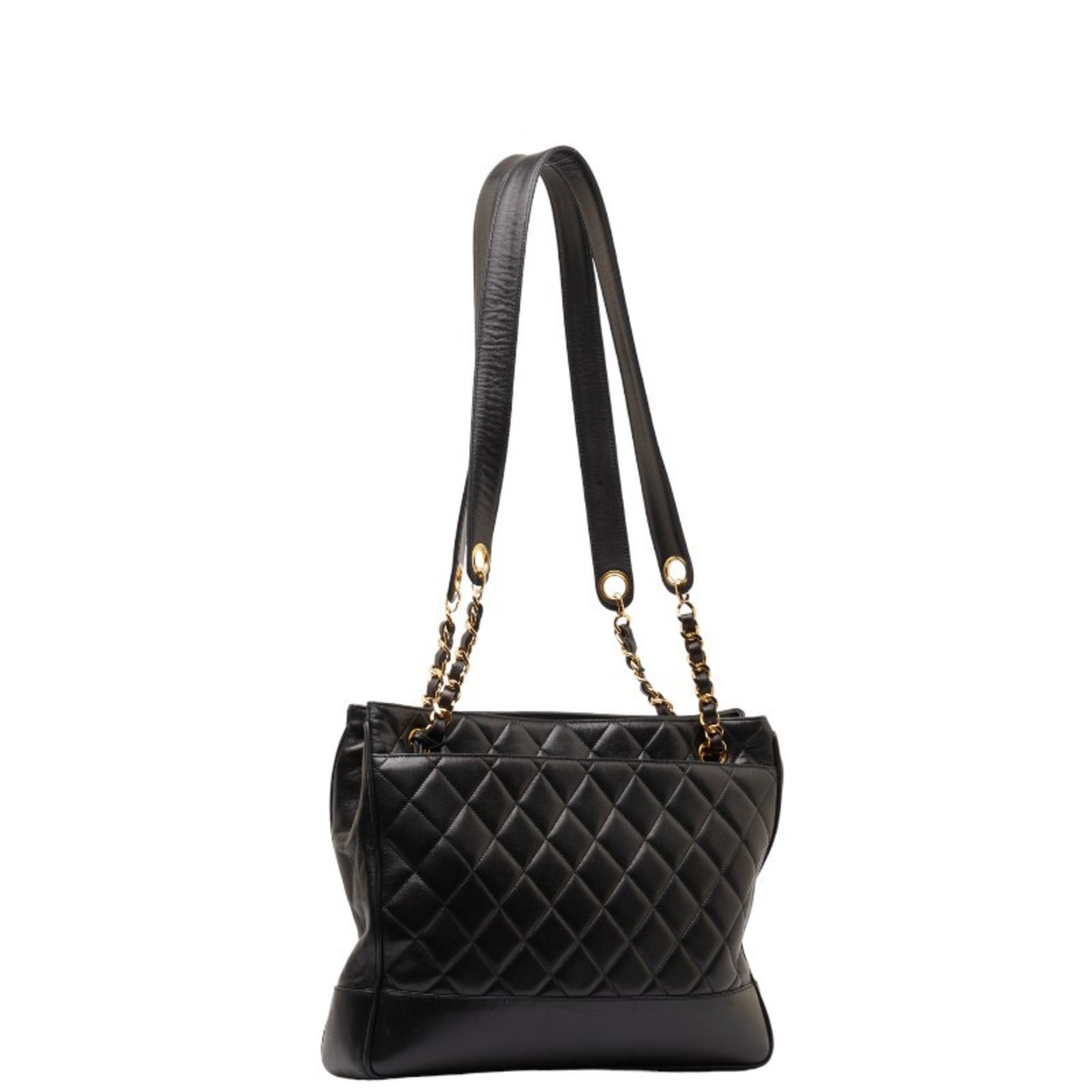 Chanel Coco Mark Chain Tote Bag Black Gold Lambskin Women's CHANEL