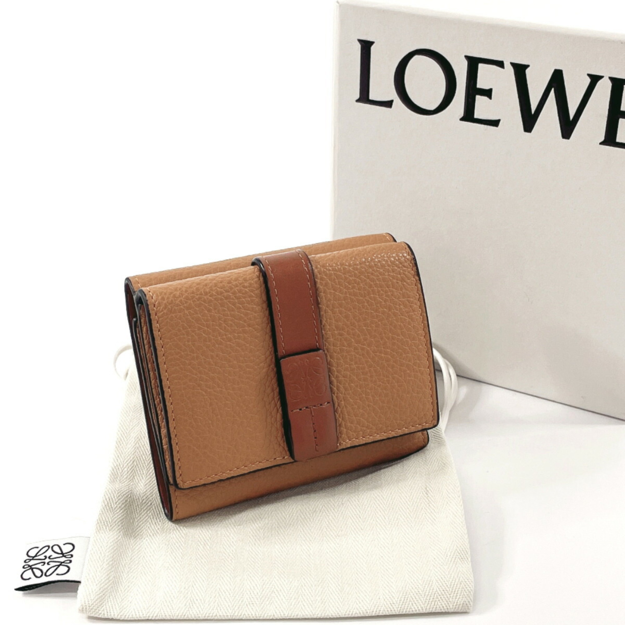 LOEWE Trifold Anagram 124.12AB41 Wallet Leather Brown Women's N4023880