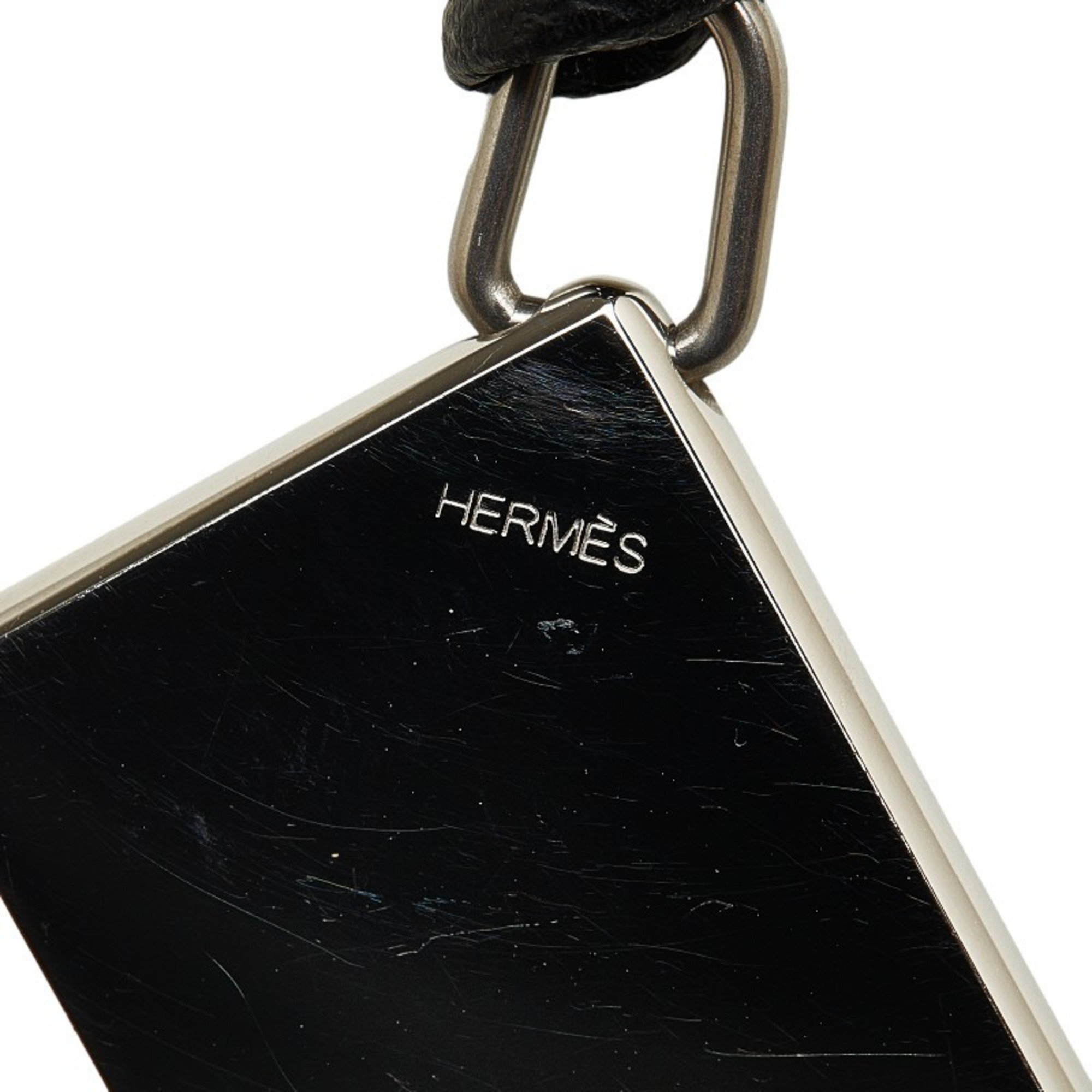 Hermes Dog Tag Necklace Silver Black Metal Women's HERMES
