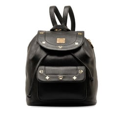 MCM Studded Backpack Black Leather Women's