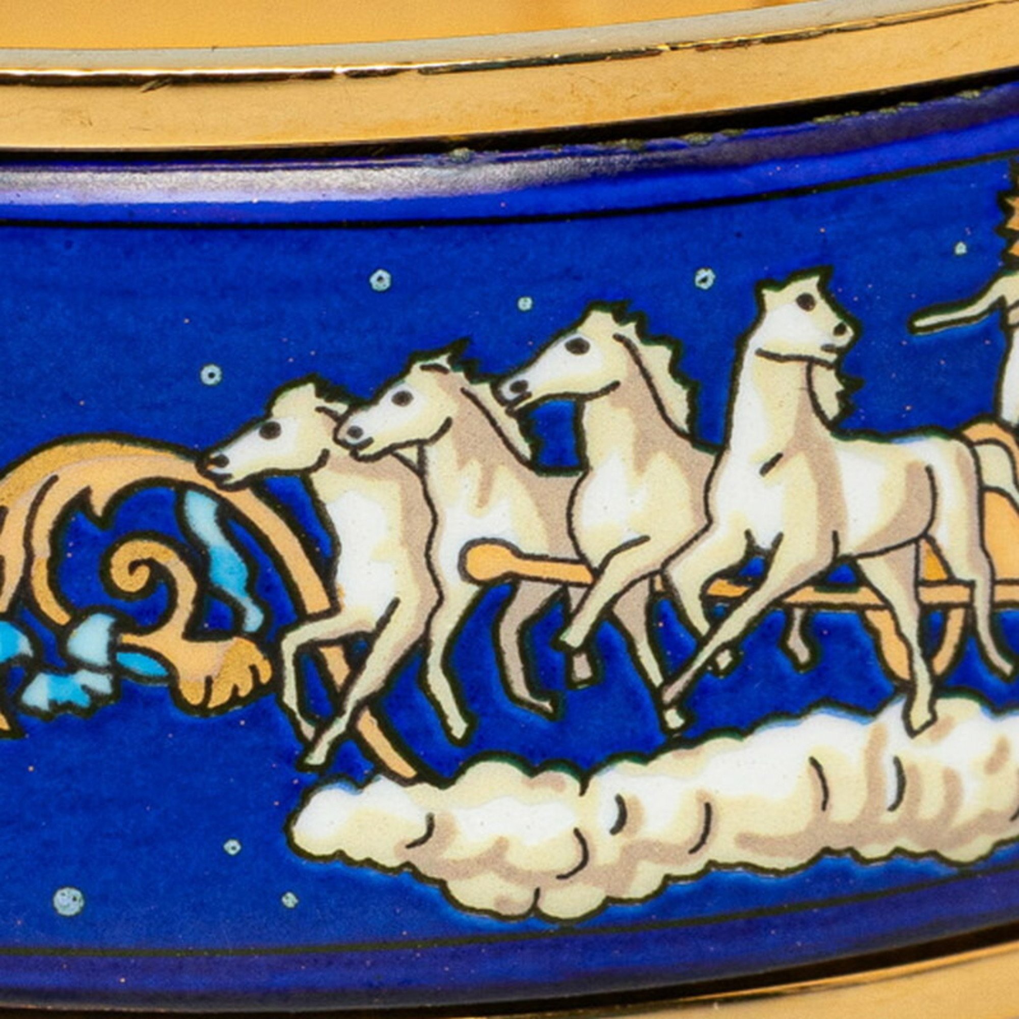 Hermes enamel MM carriage cloisonné bangle bracelet blue gold plated ladies HERMES