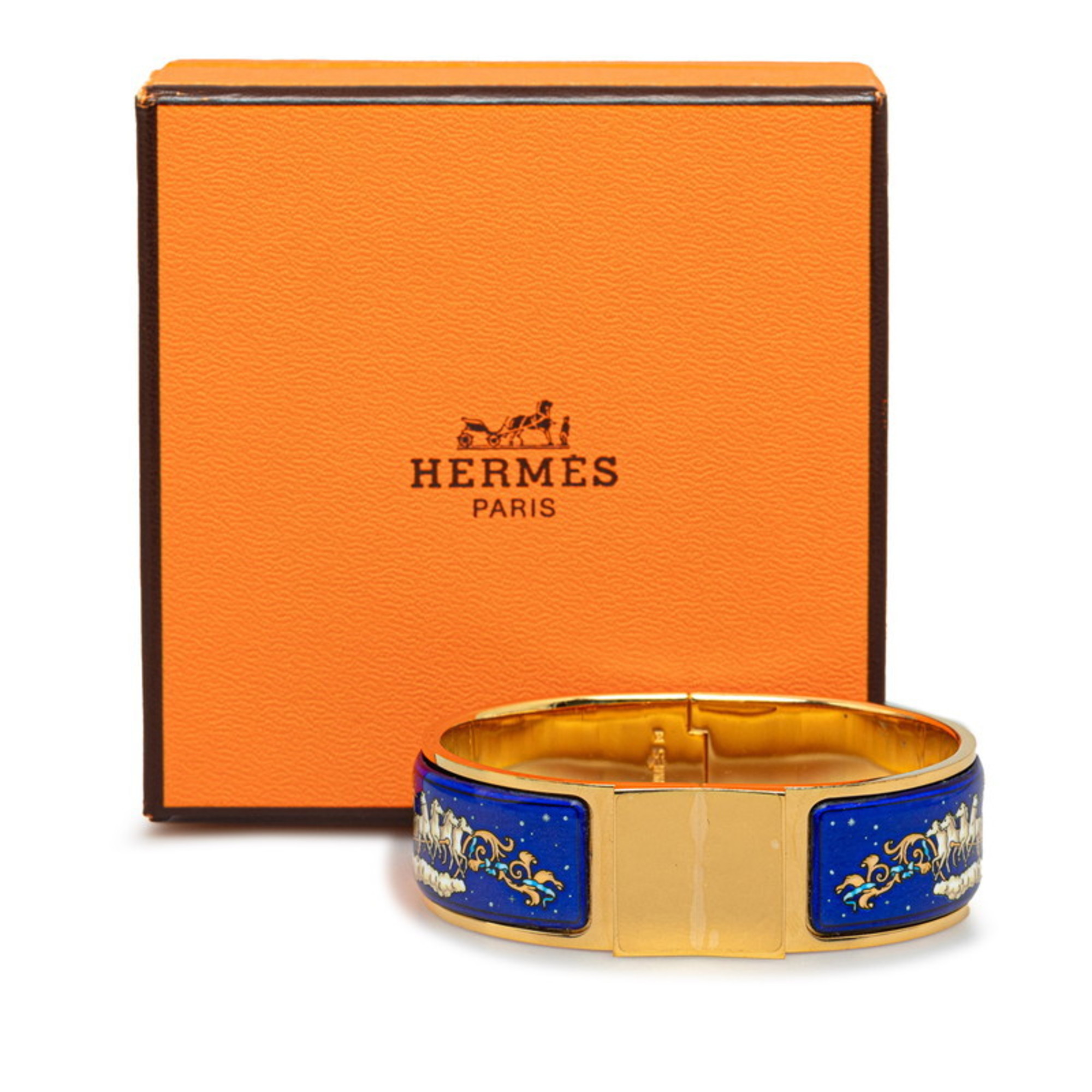 Hermes enamel MM carriage cloisonné bangle bracelet blue gold plated ladies HERMES