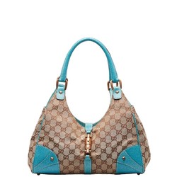 Gucci GG Canvas New Jackie Handbag 124407 Beige Light Blue Leather Women's GUCCI