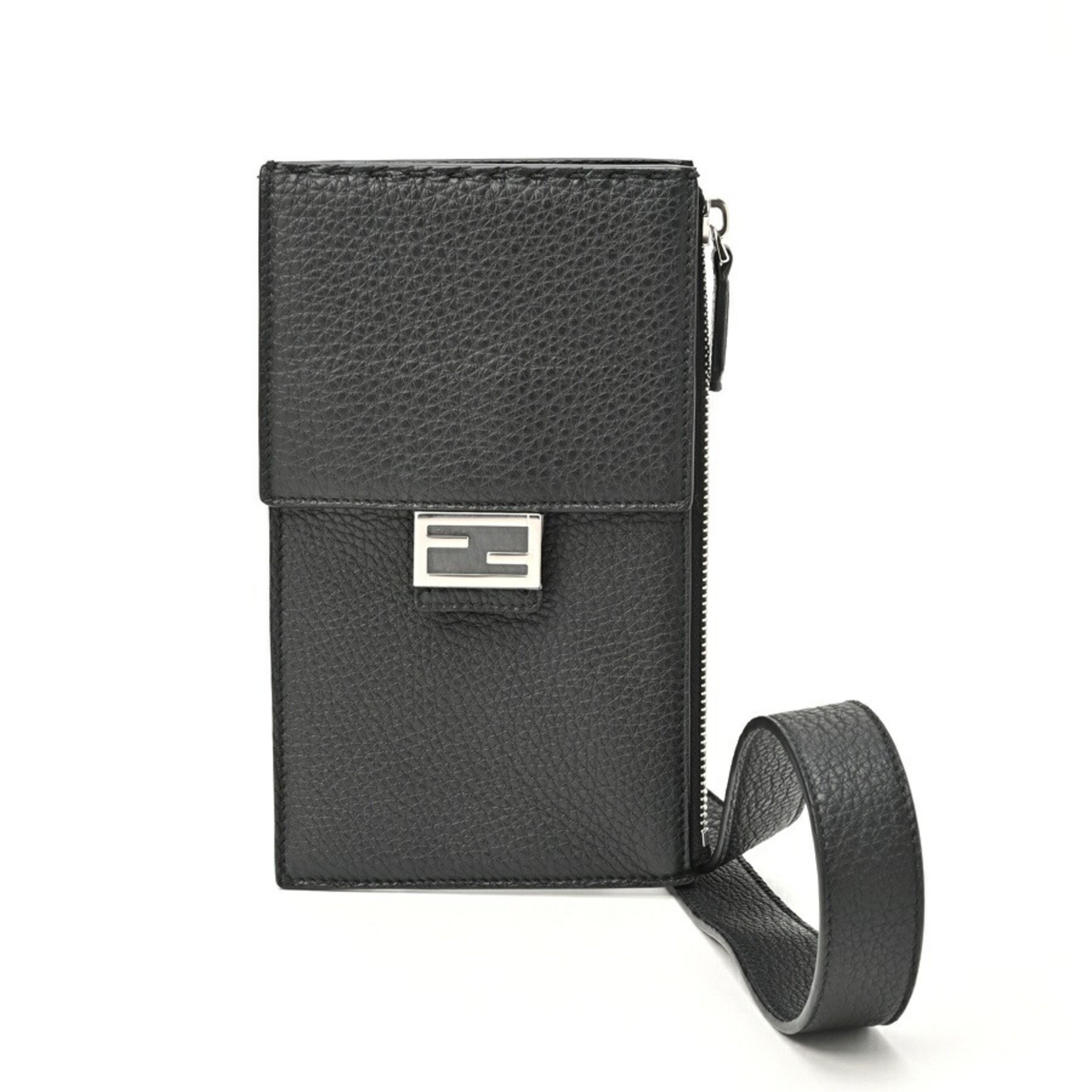 FENDI Phone Holder Smartphone Pouch Shoulder Bag 7AS034 Selleria Leather Black S-155407