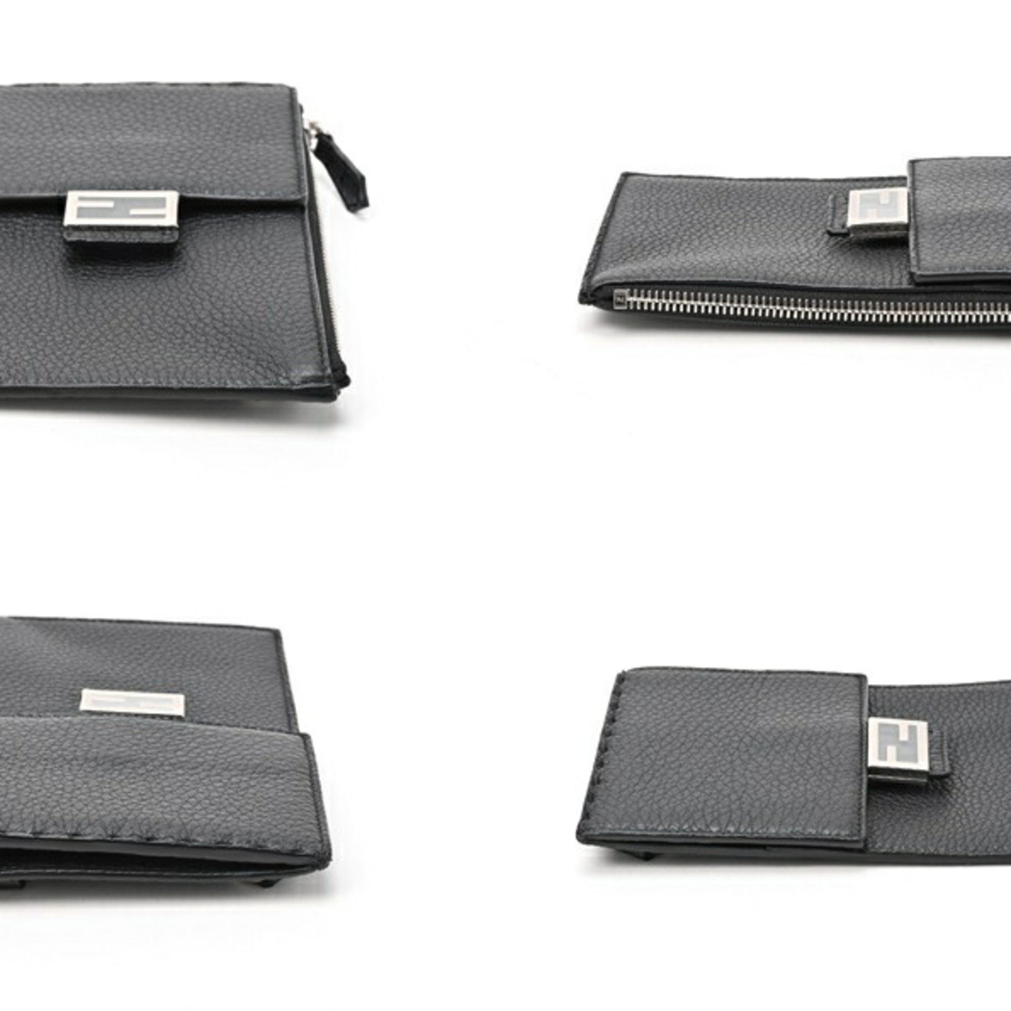 FENDI Phone Holder Smartphone Pouch Shoulder Bag 7AS034 Selleria Leather Black S-155407