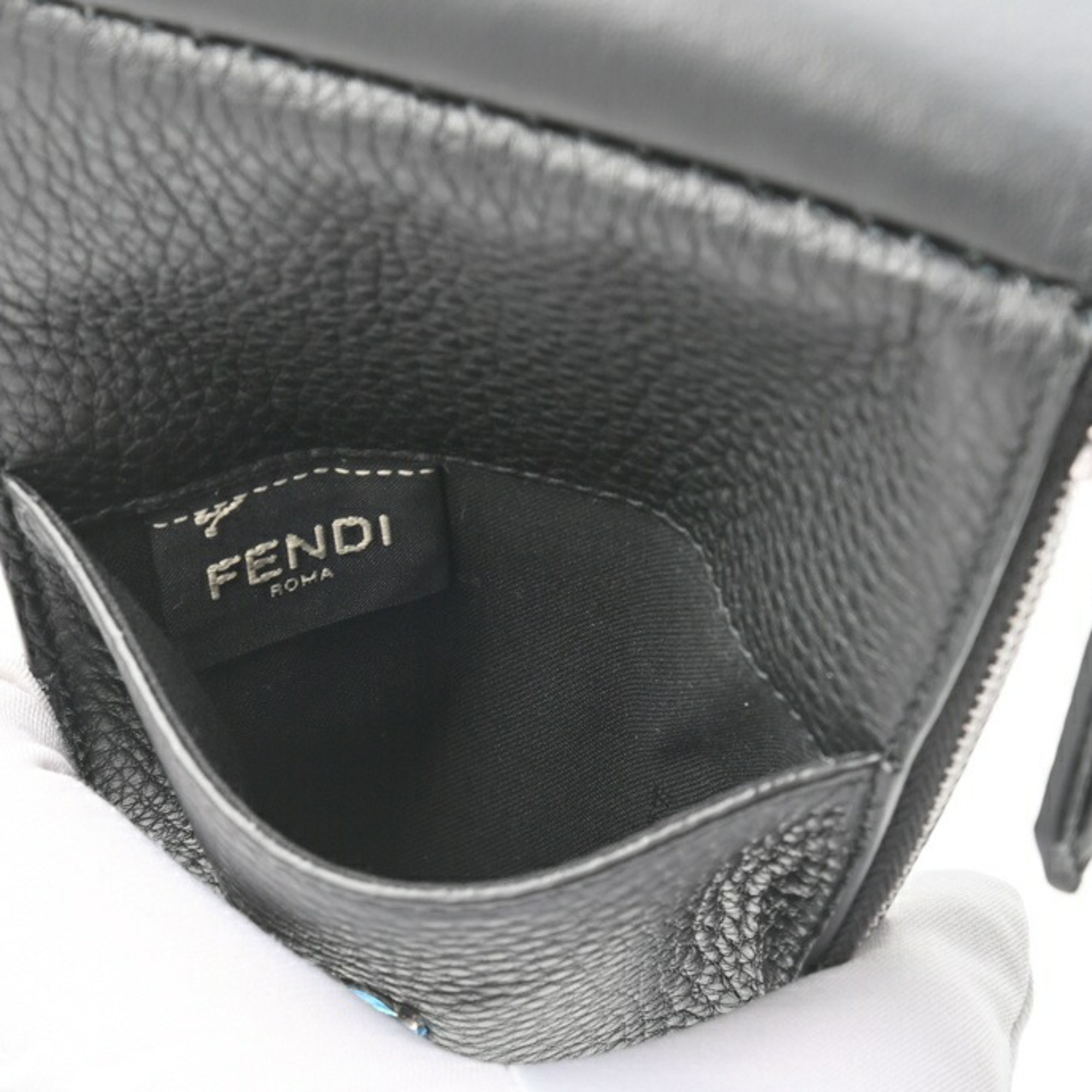 FENDI Phone Holder Smartphone Pouch Shoulder Bag 7AS034 Selleria Leather Black S-155407