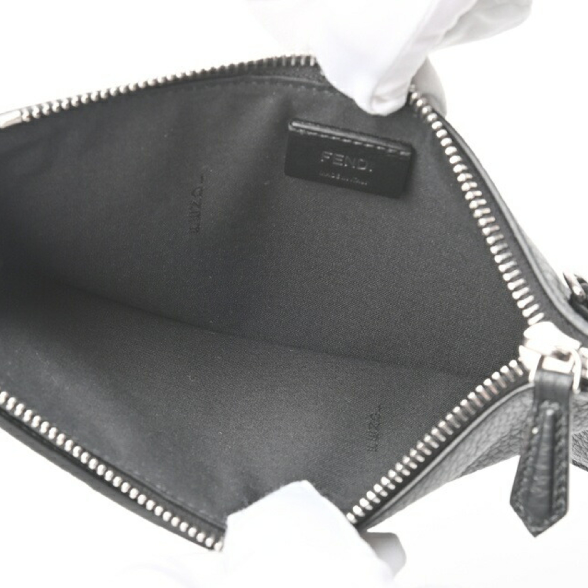 FENDI Phone Holder Smartphone Pouch Shoulder Bag 7AS034 Selleria Leather Black S-155407