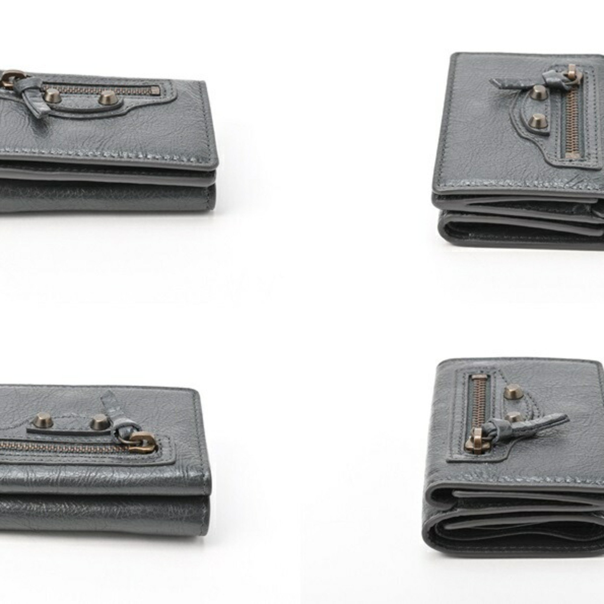 Balenciaga Classic Wallet Tri-fold 477455 Leather Grey E-155380