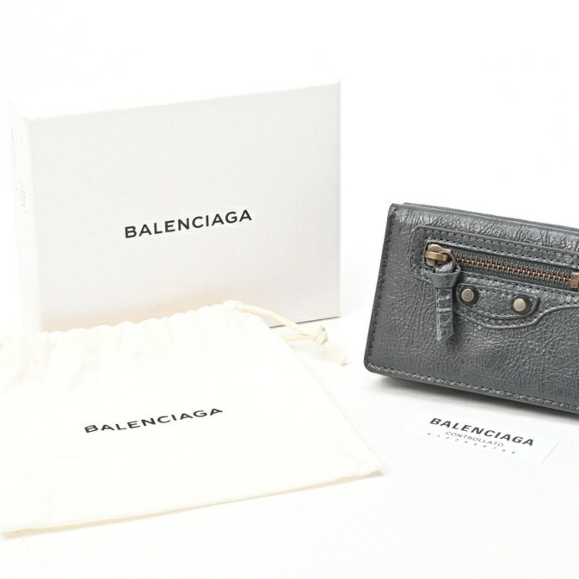 Balenciaga Classic Wallet Tri-fold 477455 Leather Grey E-155380