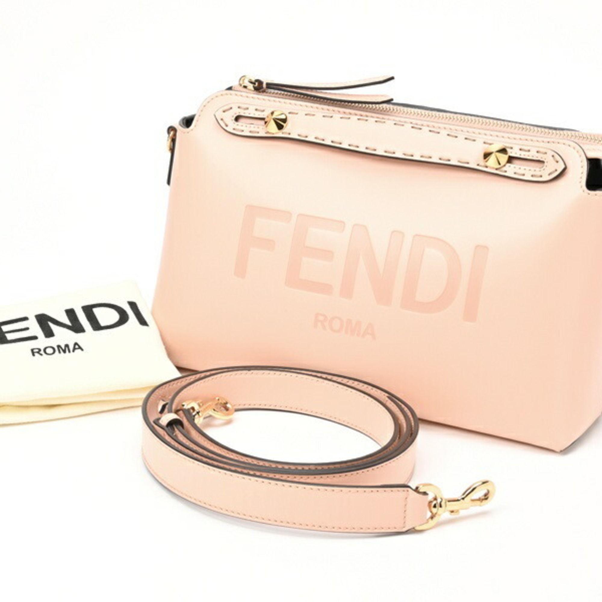 FENDI By the Way Medium Boston Bag 8BL146 Leather Pink Beige S-155368