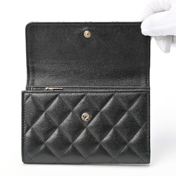 CHANEL Matelasse Medium Flap Wallet AP2963 Caviar Skin Black Gold S-155522