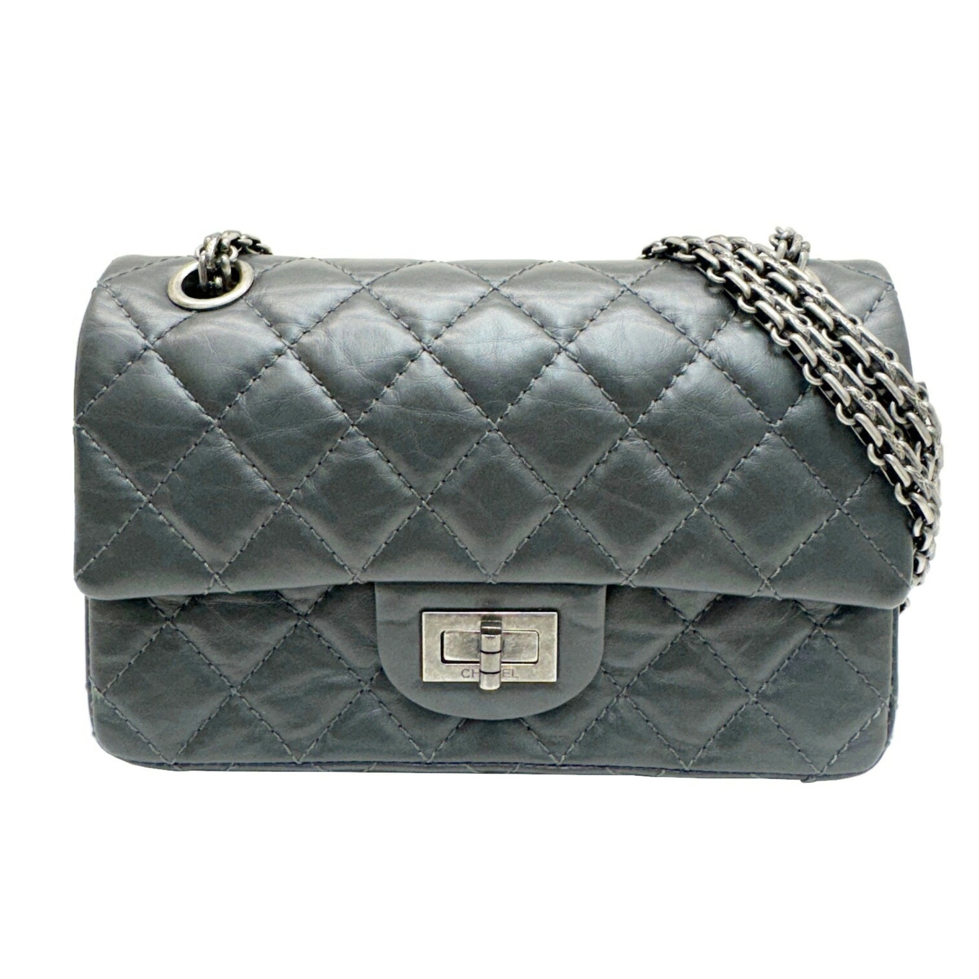 CHANEL Chanel Matelasse Chain Shoulder 2.55 20 Bag Flap Gray Dark Calfskin Women's 16th Series