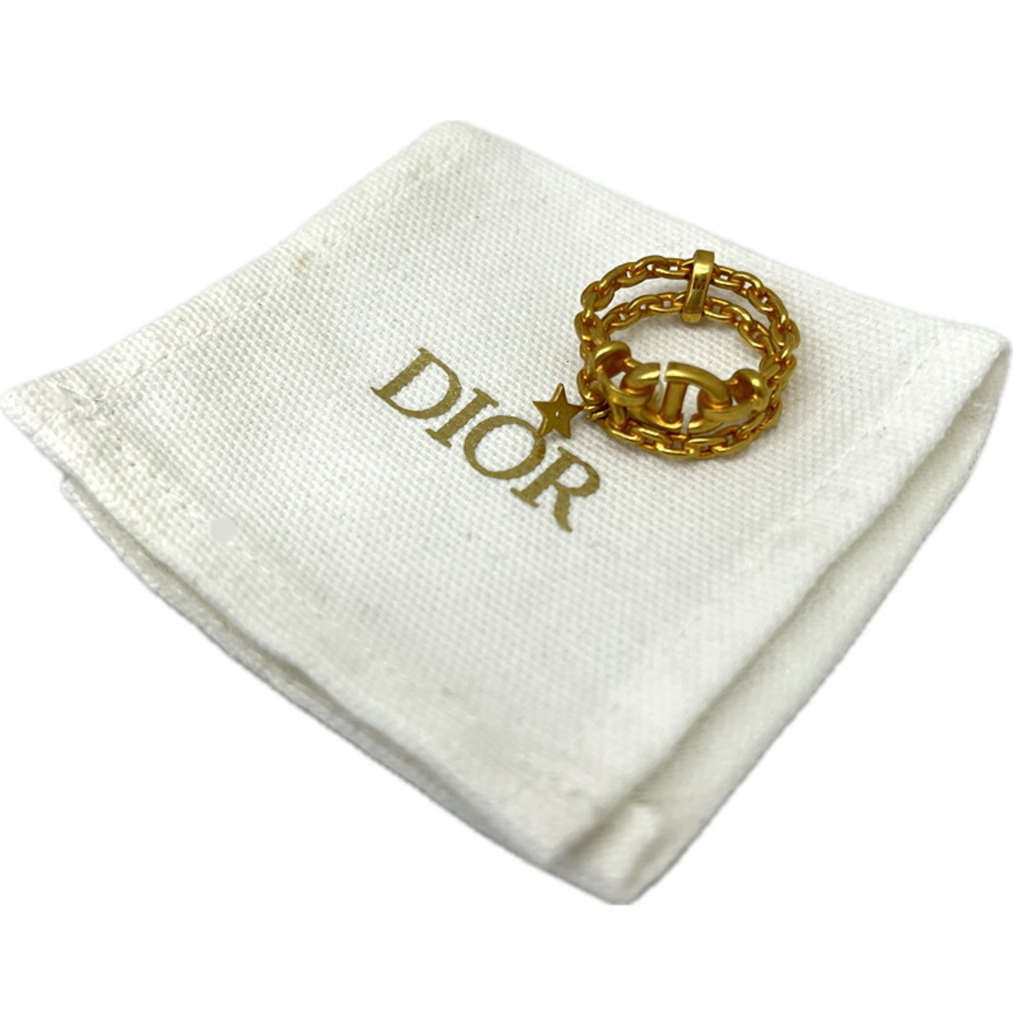 Christian Dior Dior 2-Row Ring Christian CD Pearl Double Layer Double-Necklace Ladies Gold M Size 10